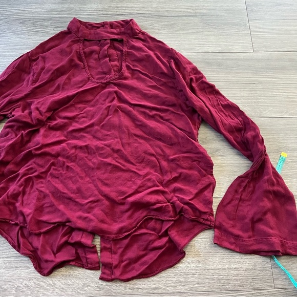 Anthropologie Cloth & Stone Womens Maroon Wine Colored Bell Sleeve Long Size M - Picture 2 of 7